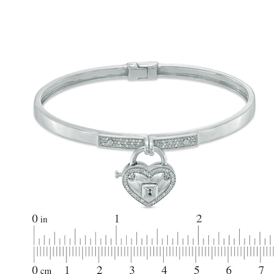 Forever Locking Love™ 0.15 CT. T.W. Diamond Heart-Shaped Lock Charm Hinged Bangle in Sterling Silver