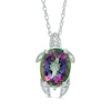 Oval Mystic Fire® Topaz and Diamond Accent Turtle Pendant in Sterling Silver