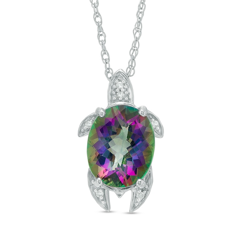 Oval Mystic Fire® Topaz and Diamond Accent Turtle Pendant in Sterling Silver|Peoples Jewellers