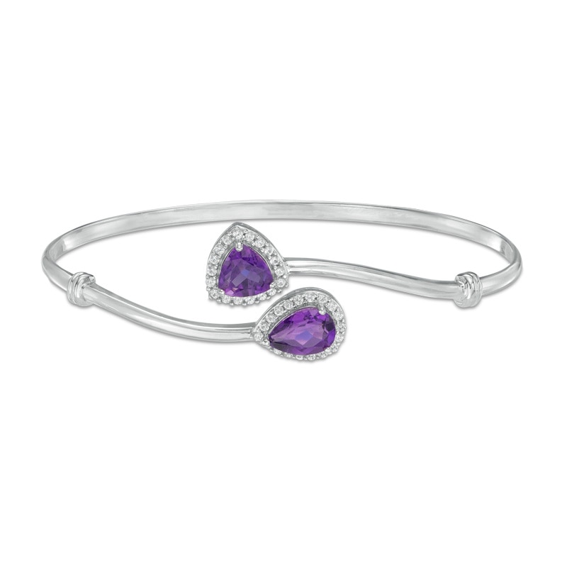 Pear-Shaped and Trillion-Cut Amethyst Flex Slip-On Bangle in Sterling Silver