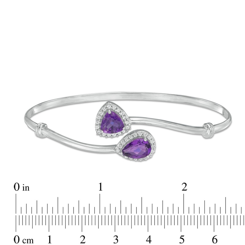 Pear-Shaped and Trillion-Cut Amethyst Flex Slip-On Bangle in Sterling Silver