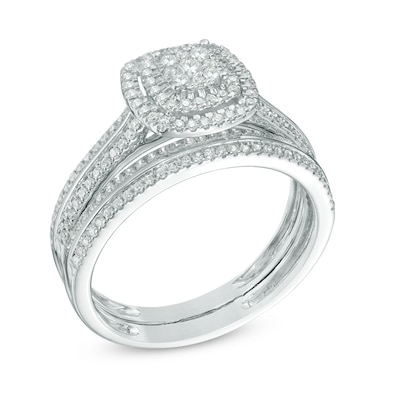 0.50 CT. T.W. Multi-Diamond Double Square Frame Bridal Set in 10K White Gold