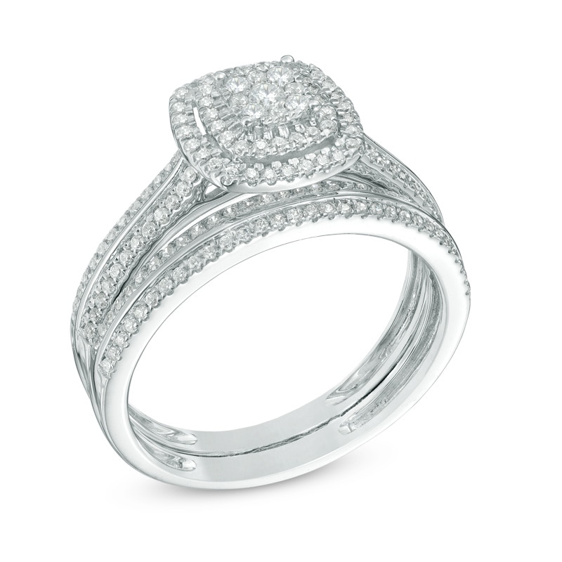 0.50 CT. T.W. Multi-Diamond Double Square Frame Bridal Set in 10K White Gold|Peoples Jewellers