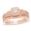 Thumbnail Image 1 of 0.36 CT. T.W. Diamond Cushion Frame Vintage-Style Twist Shank Bridal Set in 10K Rose Gold