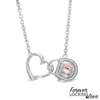 Forever Locking Love™ 0.15 CT. T.W. Diamond Heart with Padlock Necklace in Sterling Silver and 10K Rose Gold