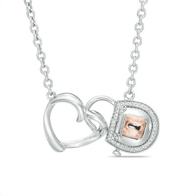 Forever Locking Love™ 0.15 CT. T.W. Diamond Heart with Padlock Necklace in Sterling Silver and 10K Rose Gold