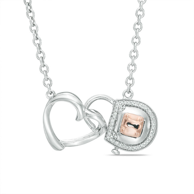 Forever Locking Love™ 0.15 CT. T.W. Diamond Heart with Padlock Necklace in Sterling Silver and 10K Rose Gold|Peoples Jewellers