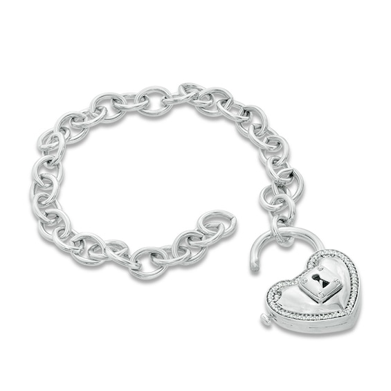 Forever Locking Love™ 0.10 CT. T.W. Diamond Heart-Shaped Padlock Bracelet in Sterling Silver - 7.25"