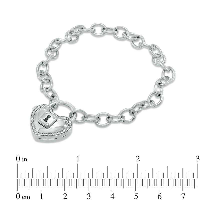 Forever Locking Love™ 0.10 CT. T.W. Diamond Heart-Shaped Padlock Bracelet in Sterling Silver - 7.25"