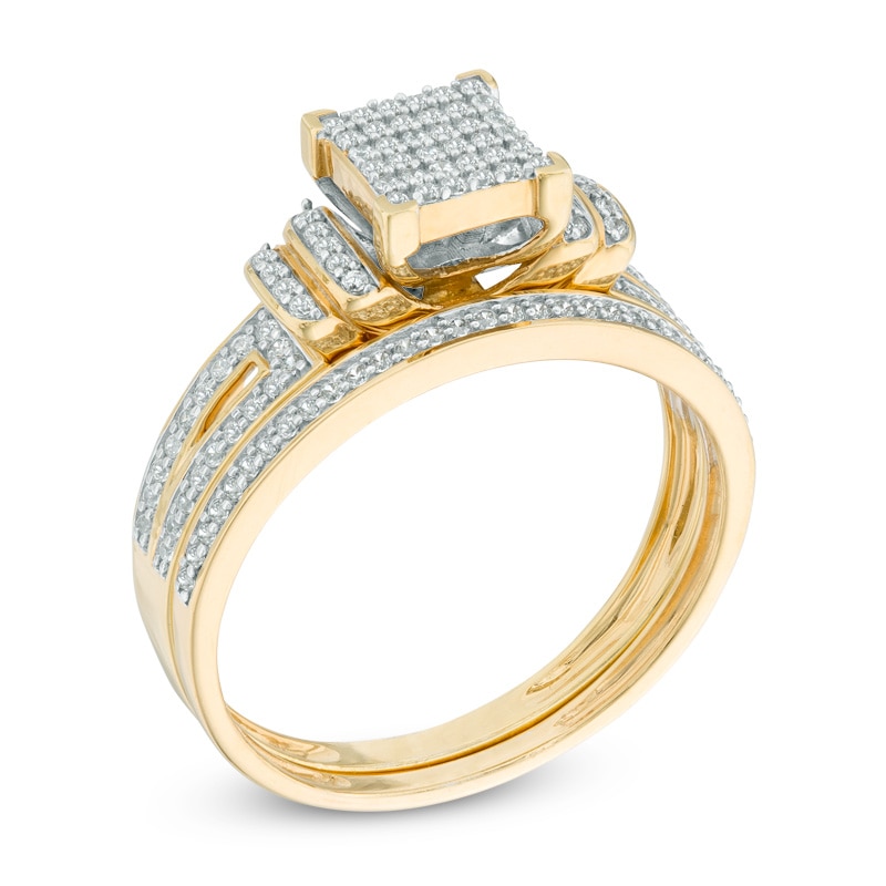 0.33 CT. T.W. Multi-Diamond Collared Bridal Set in 10K Gold