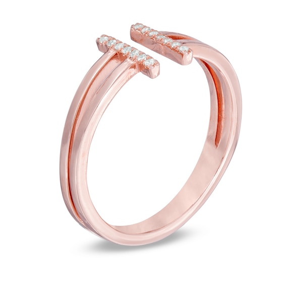 Lab-Created White Sapphire Split Bar Ring in Sterling Silver with 14K Rose Gold Plate