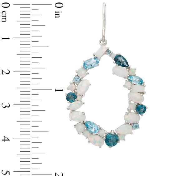 Multi-Shaped Blue Topaz and Lab-Created Opal Circle Cluster Drop Earrings in Sterling Silver