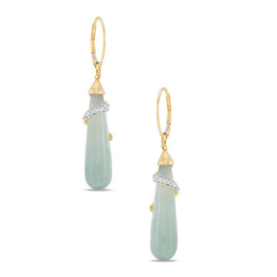 Briolette Jade and Diamond Accent Overlay Teardrop Earrings in 10K Gold