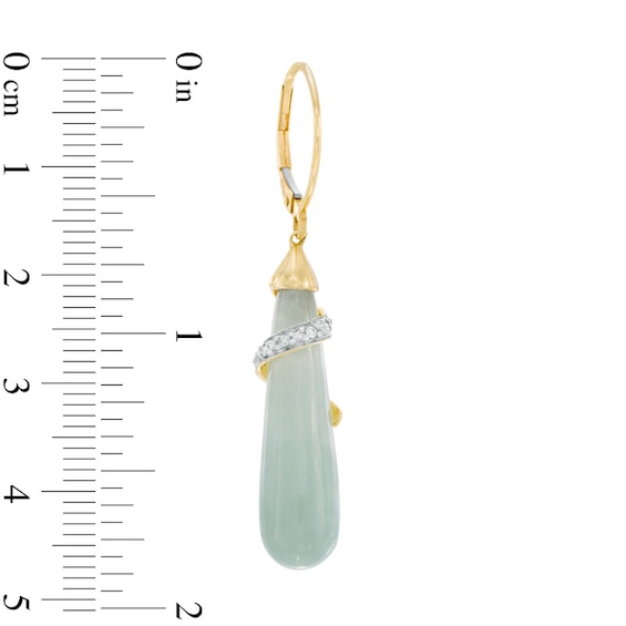 Briolette Jade and Diamond Accent Overlay Teardrop Earrings in 10K Gold