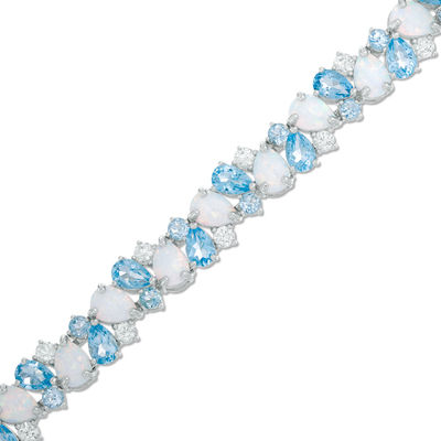 Pear-Shaped Blue Topaz, Lab-Created Opal and White Sapphire Bracelet in Sterling Silver - 7.25"