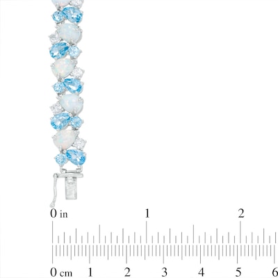 Pear-Shaped Blue Topaz, Lab-Created Opal and White Sapphire Bracelet in Sterling Silver - 7.25"