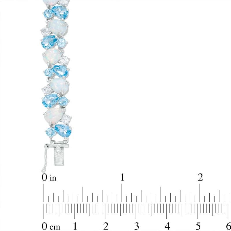 Pear-Shaped Blue Topaz, Lab-Created Opal and White Sapphire Bracelet in Sterling Silver - 7.25"|Peoples Jewellers