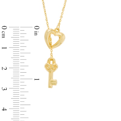 Heart and Key Lariat Necklace in 10K Gold - 17"