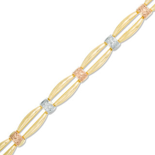 Double Row Stampato Bracelet in 10K Tri-Tone Gold - 7.25"