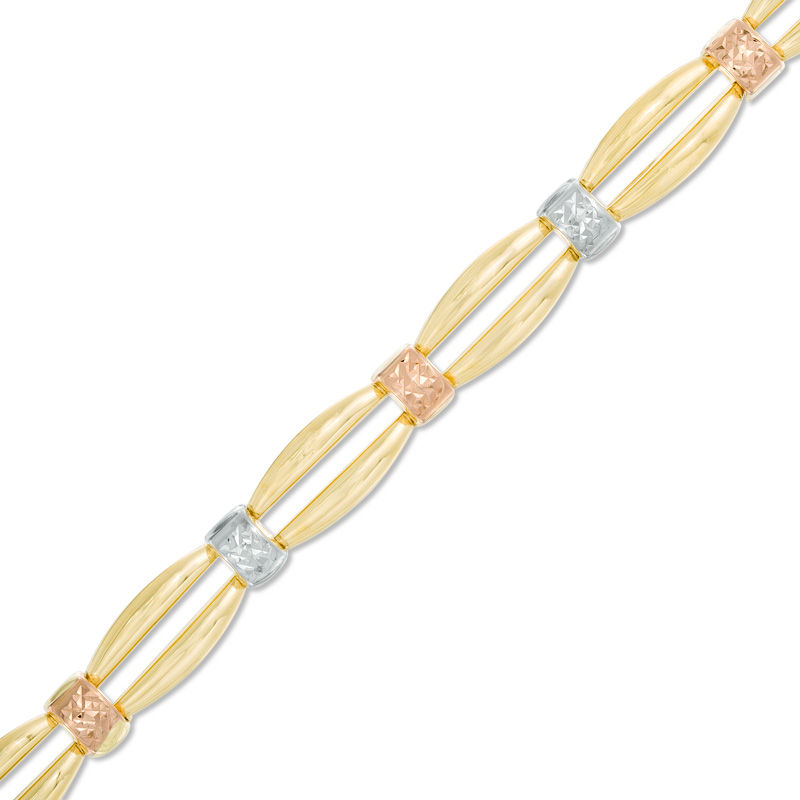 Double Row Stampato Bracelet in 10K Tri-Tone Gold - 7.25"|Peoples Jewellers