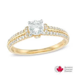 0.70 CT. T.W. Certified Canadian Diamond Collar Two Row Bridal Set in 14K Gold (I/I2)