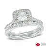Thumbnail Image 0 of 1.00 CT. T.W. Certified Canadian Princess-Cut Diamond Vintage-Style Double Frame Bridal Set in 14K White Gold (I/I2)
