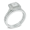 Thumbnail Image 1 of 1.00 CT. T.W. Certified Canadian Princess-Cut Diamond Vintage-Style Double Frame Bridal Set in 14K White Gold (I/I2)