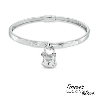 Forever Locking Love™ Diamond Accent Padlock Charm Dangle Bangle in Sterling Silver