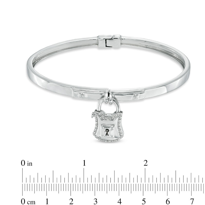 Forever Locking Love™ Diamond Accent Padlock Charm Dangle Bangle in Sterling Silver