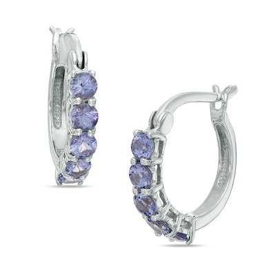 Tanzanite Five Stone Hoop Earrings in Sterling Silver