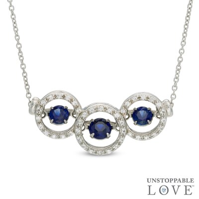 Unstoppable Love™ Lab-Created Blue and White Sapphire Circle Frame Three Stone Necklace in Sterling Silver