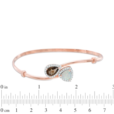 Pear-Shaped Lab-Created Pink Sapphire and Triangular Opal Bangle in Sterling Silver and 14K Rose Gold Plate