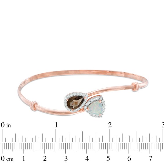 Pear-Shaped Lab-Created Pink Sapphire and Triangular Opal Bangle in Sterling Silver and 14K Rose Gold Plate