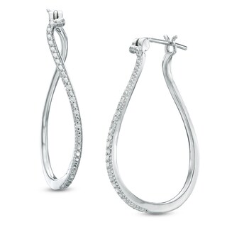 Diamond Accent Curved Hoop Earrings in Sterling Silver