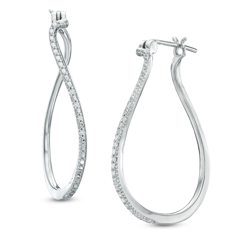 Diamond Accent Curved Hoop Earrings in Sterling Silver|Peoples Jewellers