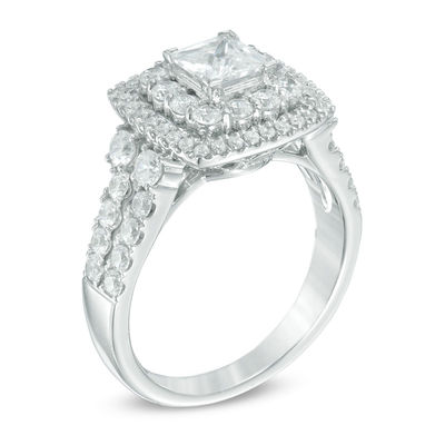 1.75 CT. T.W. Princess-Cut Diamond Double Frame Two Row Engagement Ring in 14K White Gold