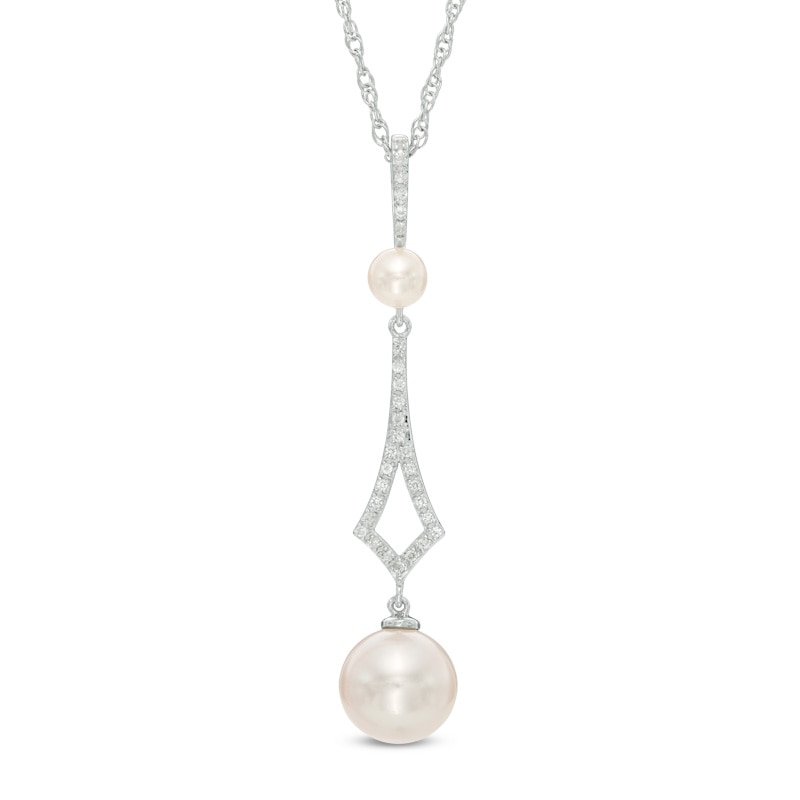 4.0-9.0mm Freshwater Cultured Pearl and White Topaz Drop Pendant in Sterling Silver|Peoples Jewellers