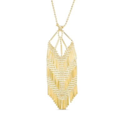 Beaded Mesh Dangle Pendant in 10K Gold - 17"