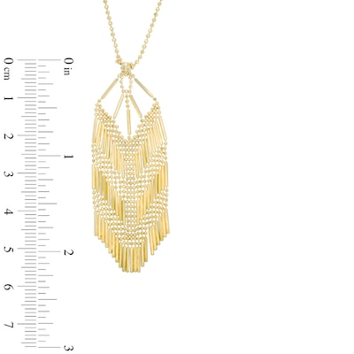 Beaded Mesh Dangle Pendant in 10K Gold - 17"