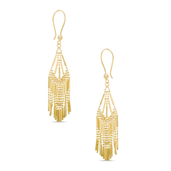 Beaded Mesh Dangle Earrings in 10K Gold