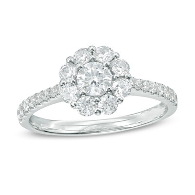 1.00 CT. T.W. Diamond Flower Engagement Ring in 14K White Gold