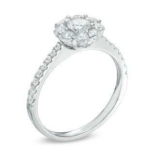 1.00 CT. T.W. Diamond Flower Engagement Ring in 14K White Gold ...