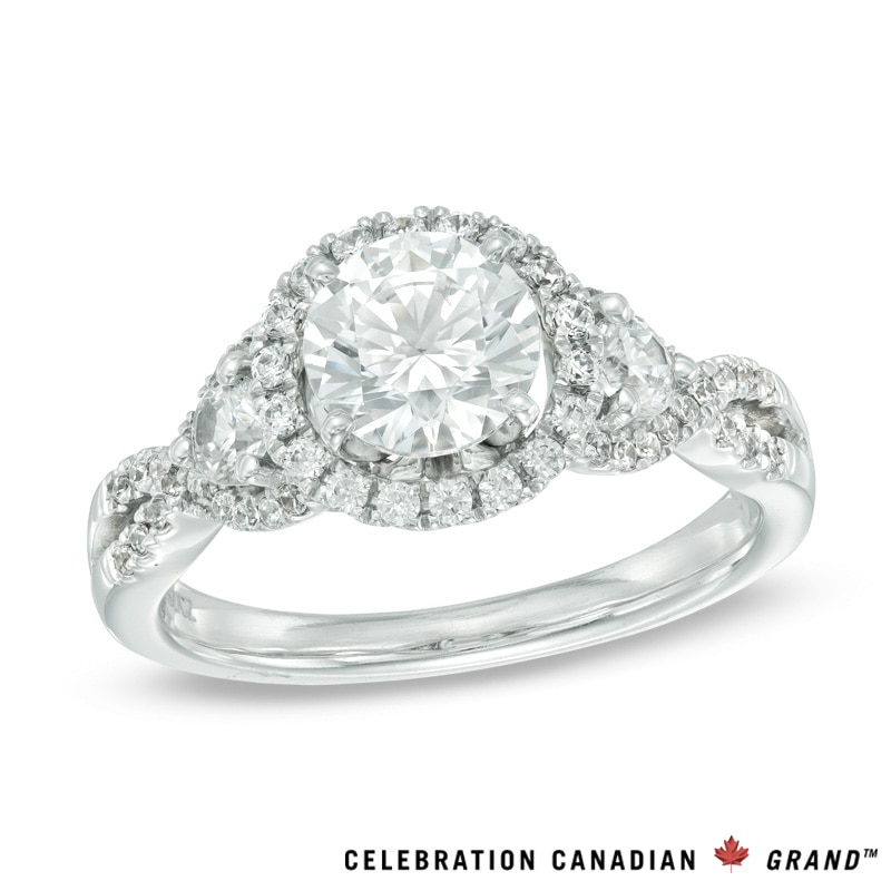 Celebration Canadian Ideal 1.50 CT. T.W. Certified Diamond Frame Twist Shank Engagement Ring in 14K White Gold (I/I1)|Peoples Jewellers