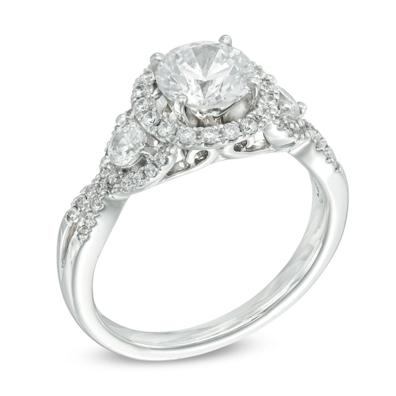 Celebration Canadian Ideal 1.50 CT. T.W. Certified Diamond Frame Twist Shank Engagement Ring in 14K White Gold (I/I1)