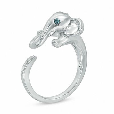 0.04 CT. T.W. Enhanced Blue and White Diamond Elephant Ring in Sterling Silver