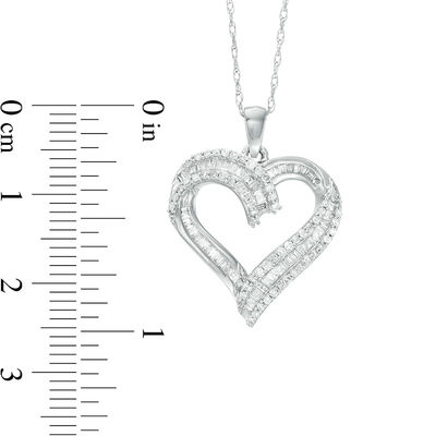 0.50 CT. T.W. Baguette and Round Diamond Heart Pendant in 10K White Gold