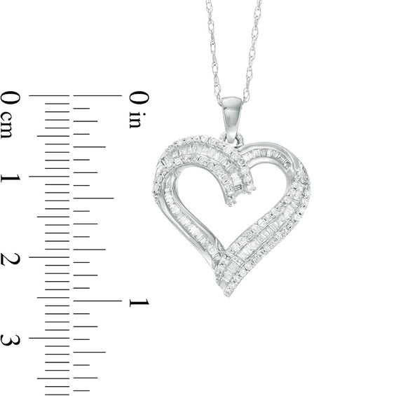 0.50 CT. T.W. Baguette and Round Diamond Heart Pendant in 10K White Gold