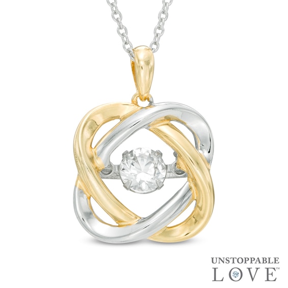 Unstoppable Love™ 4.5mm Lab-Created White Sapphire Orbit Pendant in Sterling Silver and 14K Gold Plate