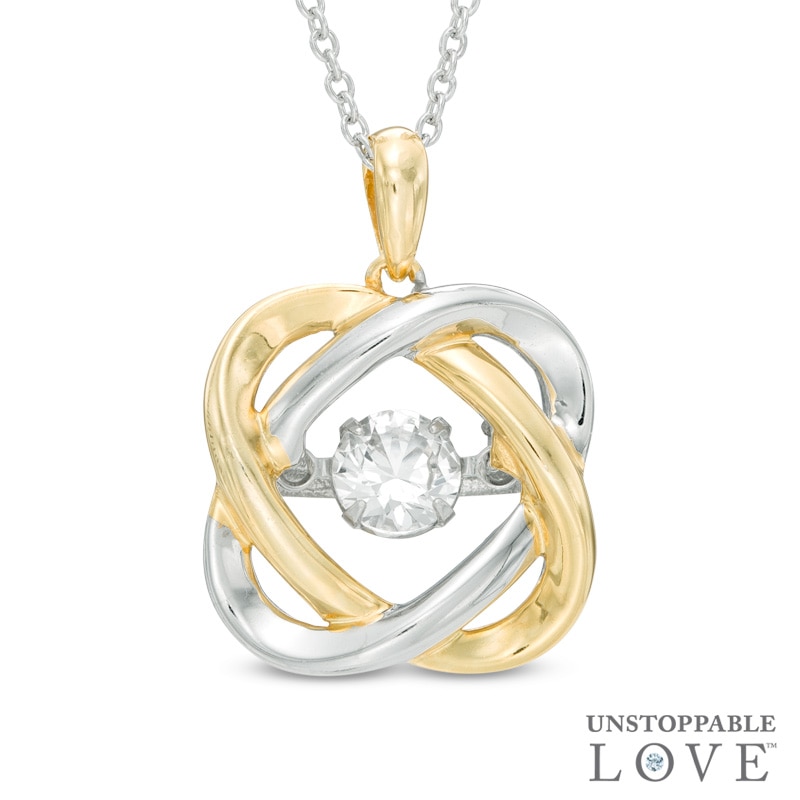 Main Image 1 of Unstoppable Love™ 4.5mm Lab-Created White Sapphire Orbit Pendant in Sterling Silver and 14K Gold Plate