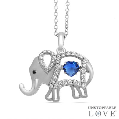 Unstoppable Love™ Heart-Shaped Lab-Created Blue Spinel and White Sapphire Elephant Pendant in Sterling Silver